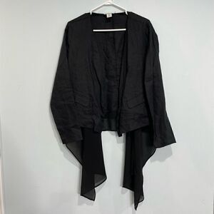 AMARYLLIS Black Cardigan Linen Blazer Jacket Womens Small Chiffon Waterfall